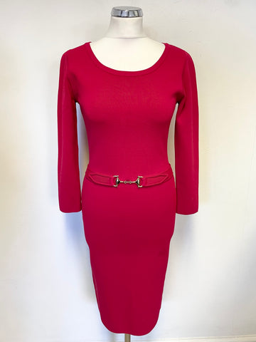 REISS KATIE RED SCOOP NECK 3/4 SLEEVED STRETCH PENCIL DRESS SIZE M