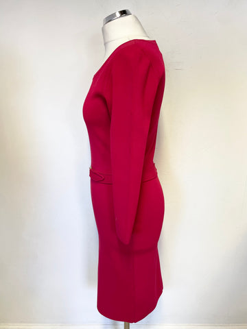 REISS KATIE RED SCOOP NECK 3/4 SLEEVED STRETCH PENCIL DRESS SIZE M