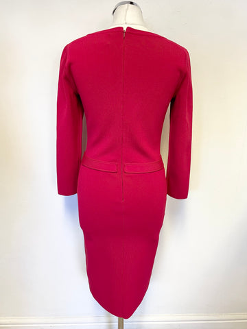REISS KATIE RED SCOOP NECK 3/4 SLEEVED STRETCH PENCIL DRESS SIZE M