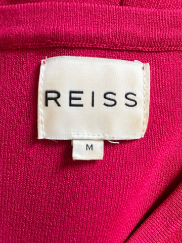 REISS KATIE RED SCOOP NECK 3/4 SLEEVED STRETCH PENCIL DRESS SIZE M