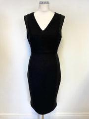 LK BENNETT CELIA BLACK BOUCLE WOOL TRIM FRONT SLEEVELESS PENCIL DRESS SIZE 10