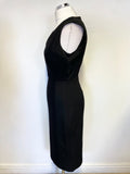 LK BENNETT CELIA BLACK BOUCLE WOOL TRIM FRONT SLEEVELESS PENCIL DRESS SIZE 10
