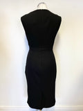 LK BENNETT CELIA BLACK BOUCLE WOOL TRIM FRONT SLEEVELESS PENCIL DRESS SIZE 10