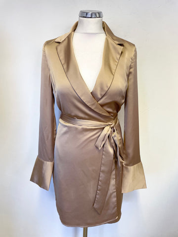 BRAND NEW GUESS GOLD COLLARED LONG SLEEVED WRAP DRESS SIZE S