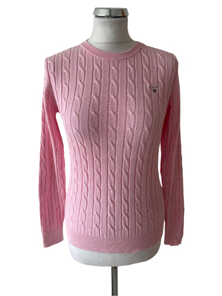 GANT PINK ROUND NECK LONG SLEEVED COTTON JUMPER  SIZE S
