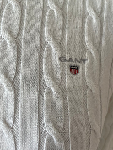 GANT WHITE ROUND NECK LONG SLEEVED COTTON JUMPER  SIZE S
