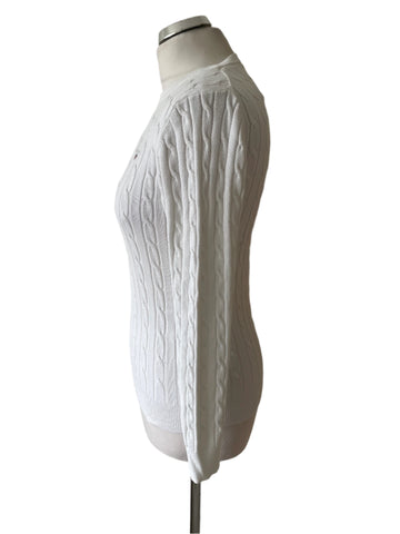GANT WHITE ROUND NECK LONG SLEEVED COTTON JUMPER  SIZE S