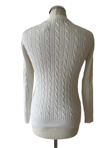 GANT WHITE ROUND NECK LONG SLEEVED COTTON JUMPER  SIZE S