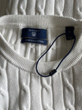 GANT WHITE ROUND NECK LONG SLEEVED COTTON JUMPER  SIZE S