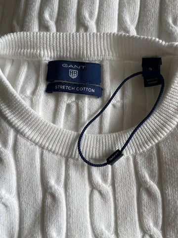 GANT WHITE ROUND NECK LONG SLEEVED COTTON JUMPER  SIZE S
