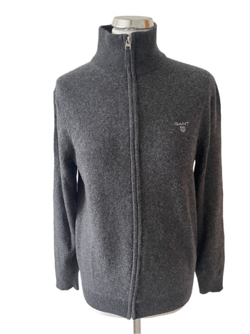 GANT EXTRA FINE LAMBSWOOL GREY ZIP FRONT LONG SLEEVE CARDIGAN  SIZE S