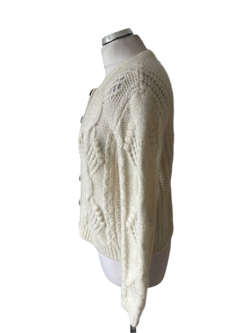 LA MAILLE SEZANE IVORY CABLE KNIT KID MOHAIR BLEND CARDIGAN SIZE S