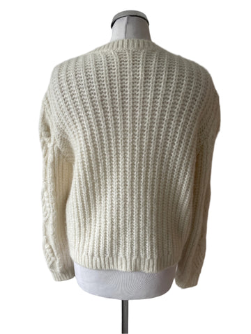LA MAILLE SEZANE IVORY CABLE KNIT KID MOHAIR BLEND CARDIGAN SIZE S