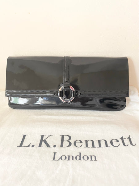 LK BENNETT BLACK PATENT LEATHER CLUTCH BAG
