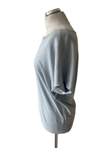 OUI PALE BLUE BOAT NECK SHORT SLEEVE FINE KNIT JUMPER  SIZE 10