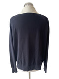 REISS NINA NAVY & WHITE TRIM COLLARED LONG SLEEVED JUMPER  SIZE L