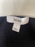 REISS NINA NAVY & WHITE TRIM COLLARED LONG SLEEVED JUMPER  SIZE L
