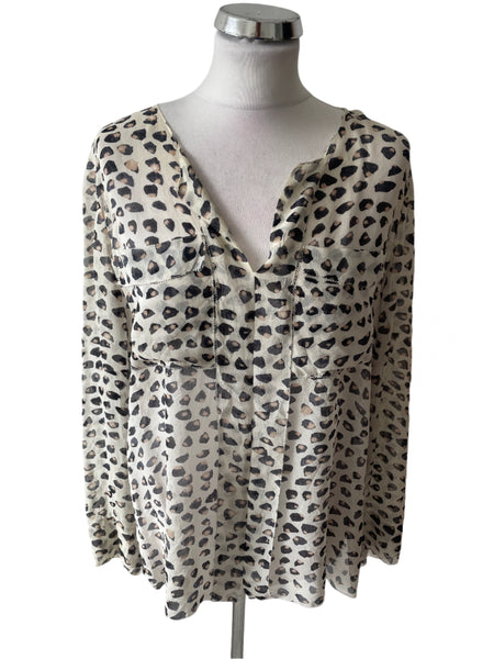 MARCCAIN 100% SILK BEIGE & BLACK PRINT BLOUSE SIZE N5 UK 16