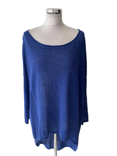 PHASE EIGHT 100% LINEN BLUE FINE KNIT LONG SLEEVE HIGH/LOW JUMPER SIZE 12