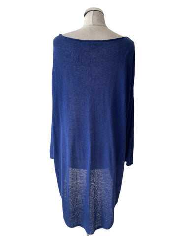 PHASE EIGHT 100% LINEN BLUE FINE KNIT LONG SLEEVE HIGH/LOW JUMPER SIZE 12