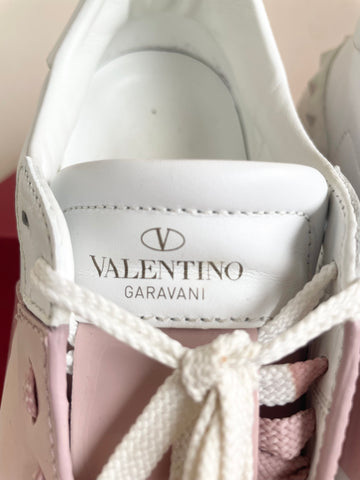 VALENTINO GARAVANTI WHITE & WATER ROSE LEATHER TRAINERS SIZE 4.5/37.5
