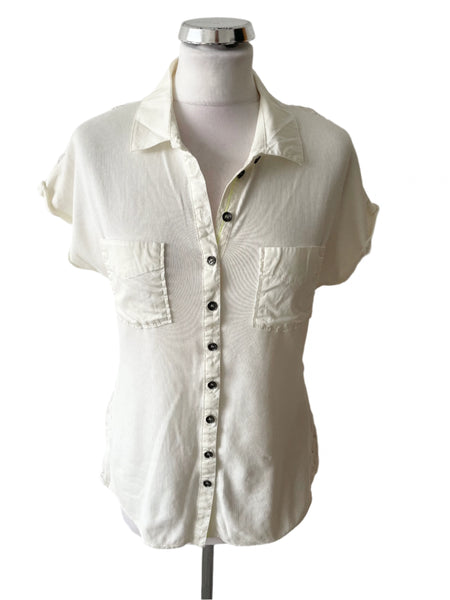 MARCCAIN SPORTS OFF WHITE COLLARED LACE BACK CAP SLEEVED TOP  SIZE N4 UK 14/16