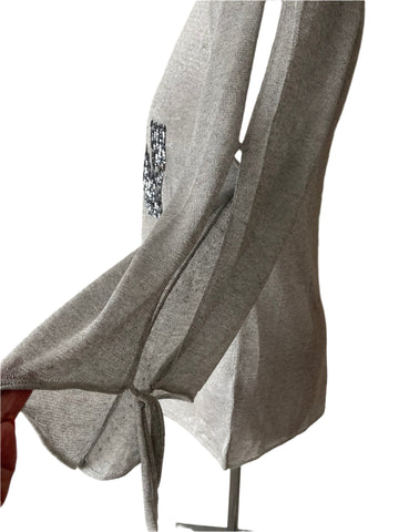 MONARI GREY SEQUIN TRIM COLD SHOULDER 3/4 SLEEVED FINE KNIT TOP SIZE 14