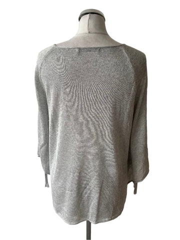 MONARI GREY SEQUIN TRIM COLD SHOULDER 3/4 SLEEVED FINE KNIT TOP SIZE 14