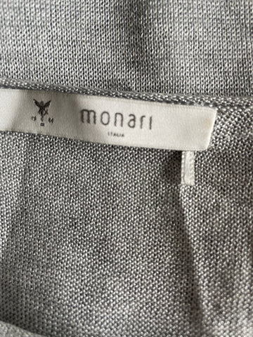 MONARI GREY SEQUIN TRIM COLD SHOULDER 3/4 SLEEVED FINE KNIT TOP SIZE 14
