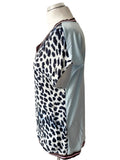 MARC AUREL BLUE ANIMAL PRINT V NECK CAP SLEEVE TOP SIZE 40 UK 14