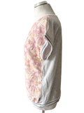 MARCCAIN SPORTS PINK & GREY FLORAL PRINT SILK FRONT CAP SLEEVE TOP SIZE N4 UK 14/16