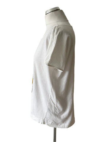 MARC AUREL WHITE ZEBRA PRINT BEADED TRIM SHORT SLEEVE T SHIRT SIZE 40 UK 14