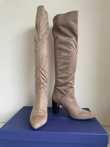 PEDRO MIRALLES CAMEL SUEDE FEEL TEXTILE KNEE HIGH HEELED BOOTS SIZE 4/37