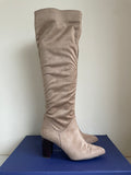 PEDRO MIRALLES CAMEL SUEDE FEEL TEXTILE KNEE HIGH HEELED BOOTS SIZE 4/37