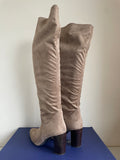 PEDRO MIRALLES CAMEL SUEDE FEEL TEXTILE KNEE HIGH HEELED BOOTS SIZE 4/37