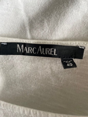 MARC AUREL WHITE ZEBRA PRINT BEADED TRIM SHORT SLEEVE T SHIRT SIZE 40 UK 14