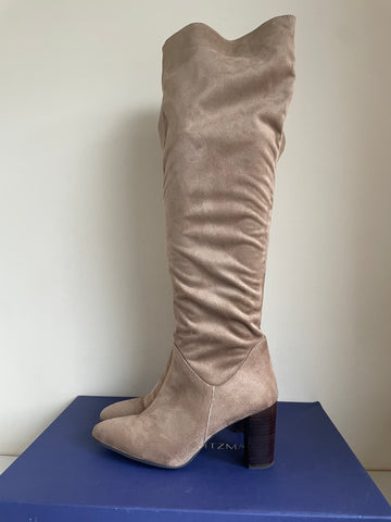 PEDRO MIRALLES CAMEL SUEDE FEEL TEXTILE KNEE HIGH HEELED BOOTS SIZE 4/37