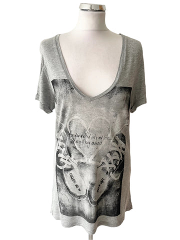 OUI GREY VALENTINES AFTERPARTY SHORT SLEEVE PRINTED T SHIRT SIZE 16