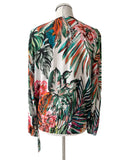 MONARI MULTI COLOURED TROPICAL FLORAL PRINT V NECK LONG SLEEVE TOP SIZE 16