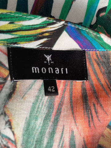 MONARI MULTI COLOURED TROPICAL FLORAL PRINT V NECK LONG SLEEVE TOP SIZE 16