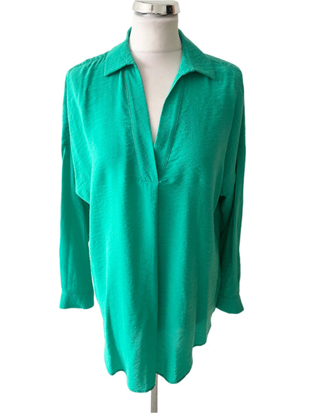 MINT VELVET GREEN COLLARED LONG SLEEVE TUNIC TOP SIZE M