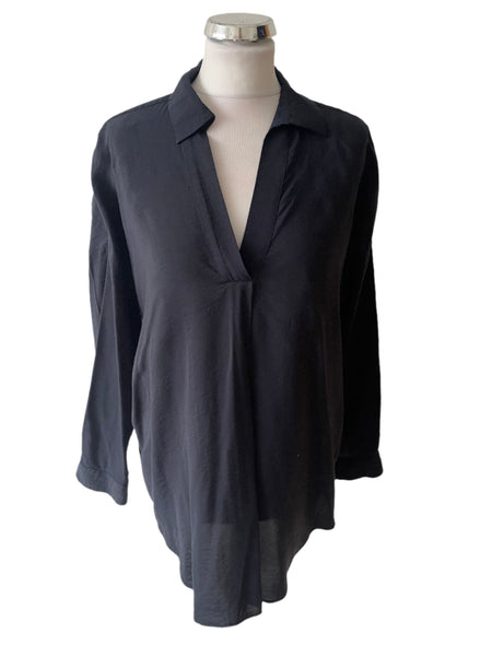 MINT VELVET NAVY COLLARED LONG SLEEVE TUNIC TOP SIZE M