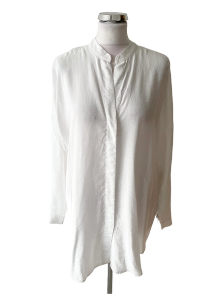 MINT VELVET WHITE COLLARLESS LONG SLEEVE TUNIC TOP SIZE M