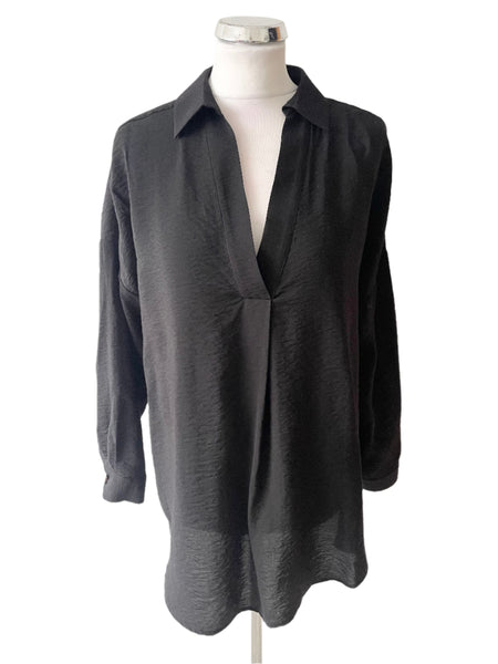 MINT VELVET BLACK COLLARED LONG SLEEVE TUNIC TOP SIZE M