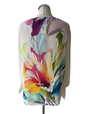 FRANK LYMAN WHITE FLORAL PRINT 3/4 SLEEVE TIE CUFF TOP  SIZE 14