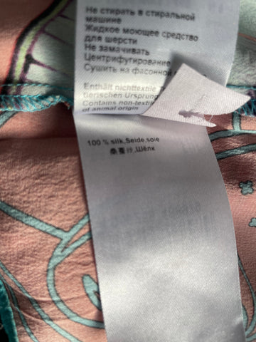 MARCCAIN 100% SILK CORAL & TURQUOISE PRINT LONG SLEEVE TOP SIZE N6 UK 16