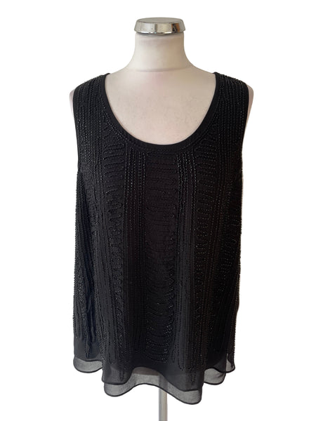 MINT VELVET BLACK SLEEVELESS BEADED TUNIC TOP SIZE 14