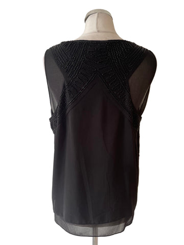 MINT VELVET BLACK SLEEVELESS BEADED TUNIC TOP SIZE 14