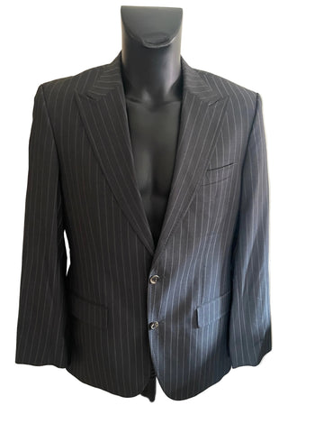 HUGO BOSS QUEEN/SHARP 100% VIRGIN WOOL DARK GREY PINSTRIPE TAILORED SUIT  SIZE 40R