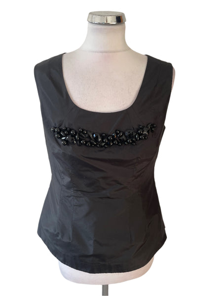 COAST 100% SILK BLACK BEAD TRIMMED SLEEVELESS FITTED TOP SIZE 12